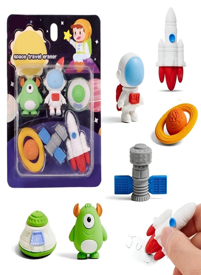 IndusBay® Set of 2, Cute Outer Space Astronaut 3D Eraser - 6 Pieces Pencil Eraser Rubber in Each Set Gift for Kids - Image 2